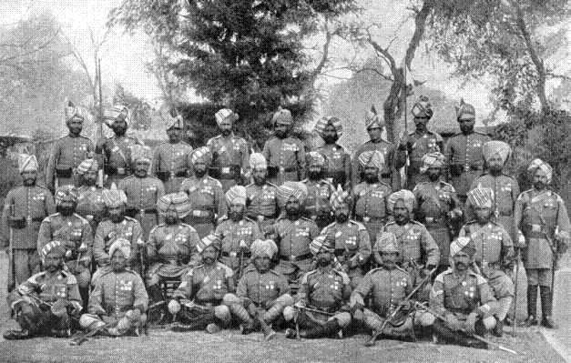 Thirty-four wearers of the Star "For Valour," all serving at one time in the Corps of Guides. This is the highest distinction open to an Indian soldier for gallantry in action. The group illustrates the variety of tribes enlisted in the Guides-Afridis, Yusafzai Pathans, Khuttuks, Sikhs, Punjabi Mahomedans, Punjabi Hindus, Farsiwans (Persians), Dogras, Gurkhas, Kabulis, Turcomans, &c., &c., most of whom are here represented Thirty-four wearers of the Star "For Valour," all serving at one time in the Corps of Guides. This is the highest distinction open to an Indian soldier for gallantry in action. The group illustrates the variety of tribes enlisted in the Guides-Afridis, Yusafzai Pathans, Khuttuks, Sikhs, Punjabi Mahomedans, Punjabi Hindus, Farsiwans (Persians), Dogras, Gurkhas, Kabulis, Turcomans, &c., &c., most of whom are here represented
