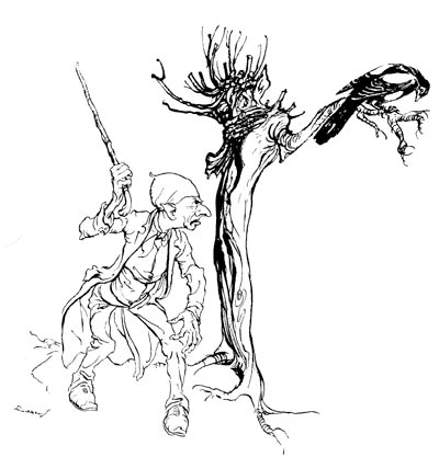 At last he flew into a violent rage and flung his stick at the bird At last he flew into a violent rage and flung his stick at the bird