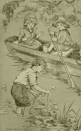 TOM WADED IN THE MUD AND WATER TO GET THE LILIES. TOM WADED IN THE MUD AND WATER TO GET THE LILIES.