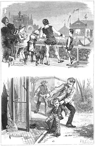 Paljas, maak je compliment voor het ge&euml;erde publiek.
“Laat me los!” gilt de knaap.