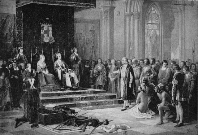 RECEPTION OF COLUMBUS BY FERDINAND AND ISABELLA. Illustration: RECEPTION OF COLUMBUS BY FERDINAND AND ISABELLA.