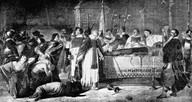 DEATH OF ATAHUALPA, FROM A PAINTING IN THE CATHEDRAL AT CALLAO. Illustration: DEATH OF ATAHUALPA, FROM A PAINTING IN THE CATHEDRAL AT CALLAO.