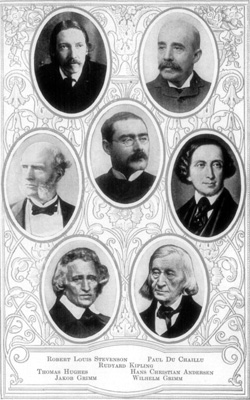 Robert Louis Stevenson
Paul Du Chaillu
Rudyard Kipling
Thomas Hughes
Hans Christian Andersen
Jakob Grimm
Wilhelm Grimm Portraits