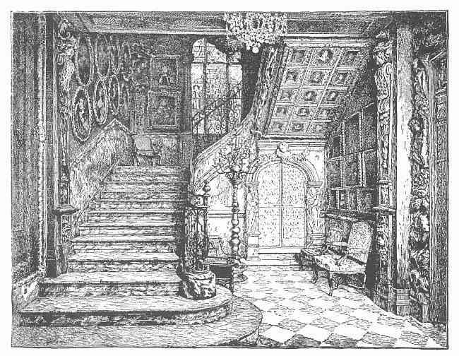 STAIRCASE IN THE RESIDENCE OF THE VICOMTESSE ALIX DE
JANZÉ, RUE MARIGNAN. ABOUT TO BE PRESENTED, WITH ITS COLLECTION, TO THE
CITY.