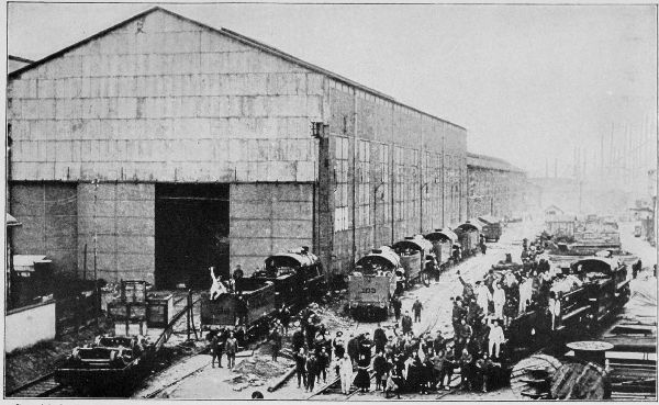 Copyright by the Committee on Public Information.

U. S. locomotive-assembling yards in France.