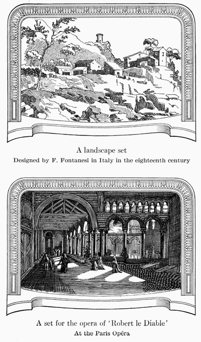 A landscape set
Designed by P. Fontanesi in Italy in the eighteenth century

A set for the opera of 'Robert le Diable'
At the Paris Op�ra