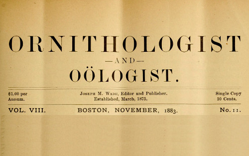 Ornithologist and Oölogist, November 1883